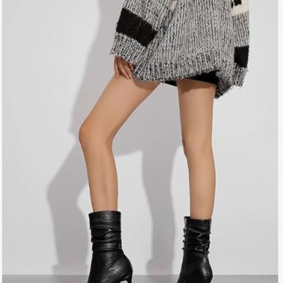 vivianly Womens Pointed Toe Heel Boots Stiletto Heels Mid-Calf Boots Zipper Boot - Picture 5 of 7